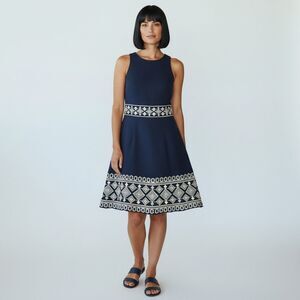 Shoshanna Fit And Flare Embroidered Dress Women Size 6 Blue Lined Sleeveless